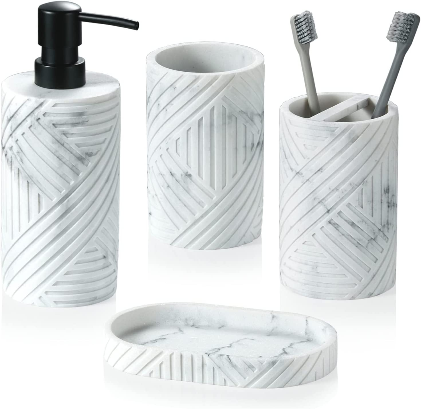 Bathroom Accessories Set 4 Pcs Marble Look Resin Vanity Counter Countertop Acces